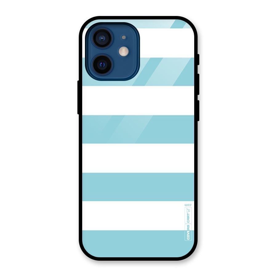 Pastel Blue White Stripes Glass Back Case for iPhone 12 Mini