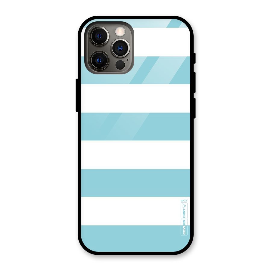 Pastel Blue White Stripes Glass Back Case for iPhone 12 Pro