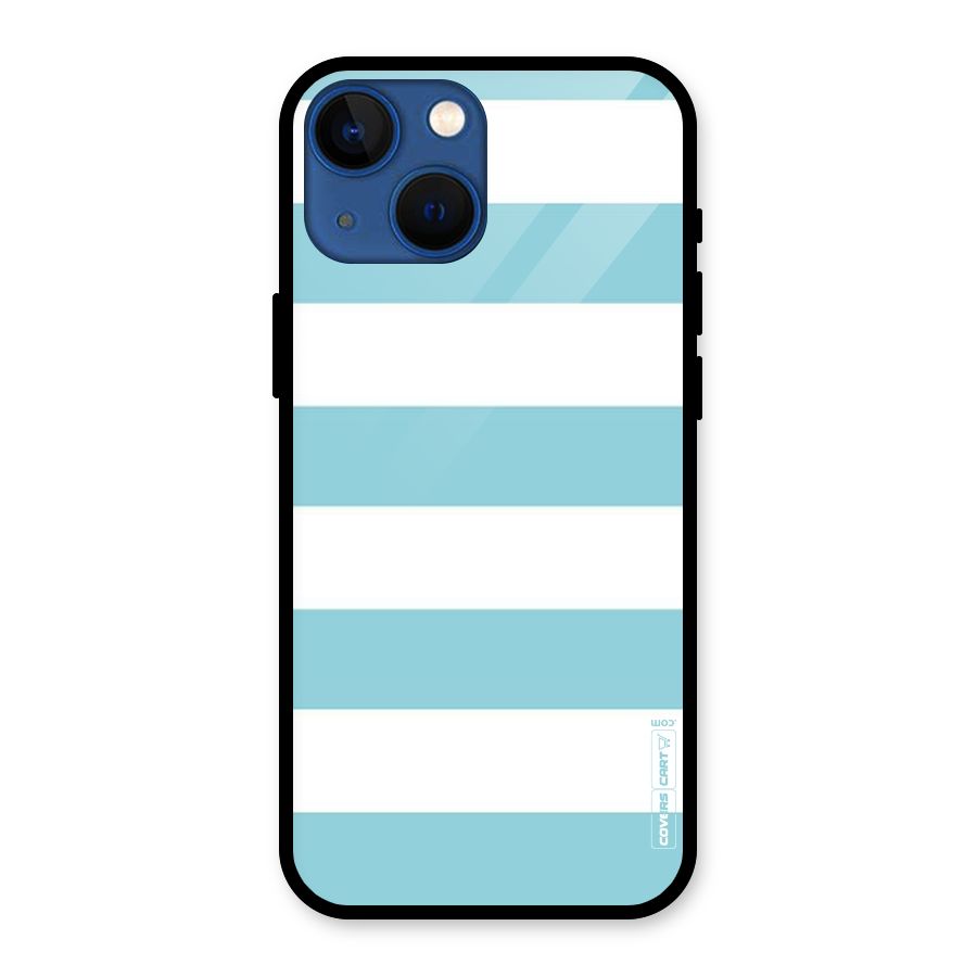 Pastel Blue White Stripes Glass Back Case for iPhone 13 Mini
