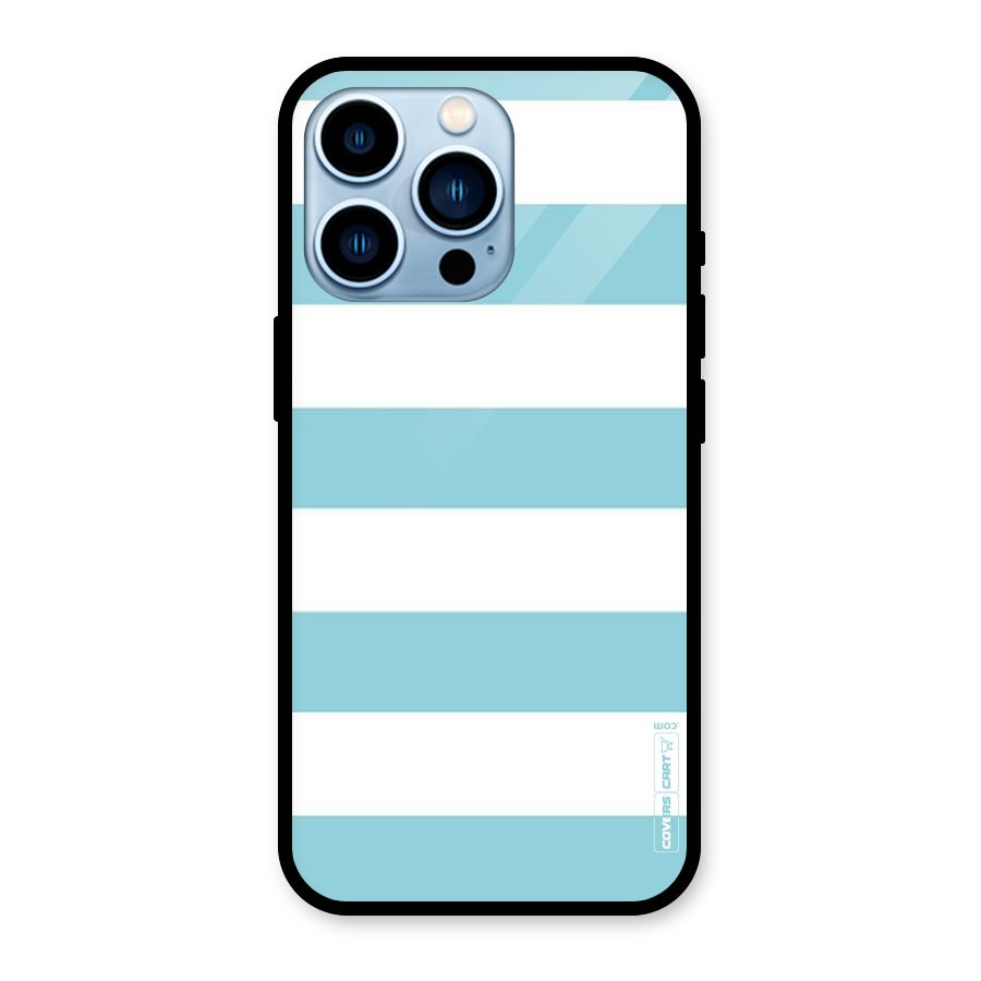 Pastel Blue White Stripes Glass Back Case for iPhone 13 Pro