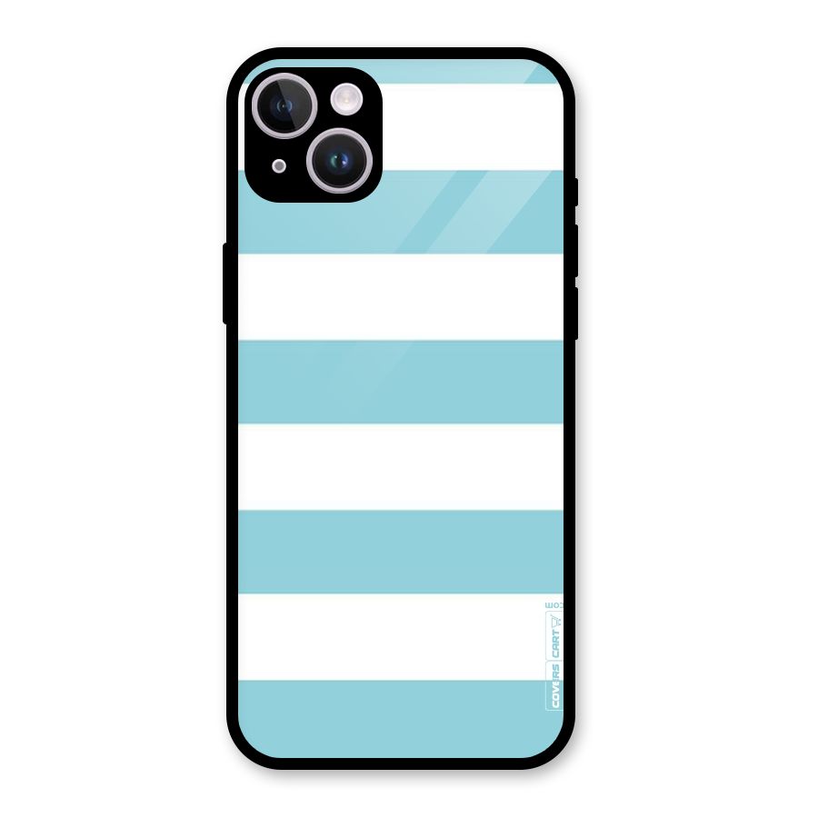 Pastel Blue White Stripes Glass Back Case for iPhone 14 Plus