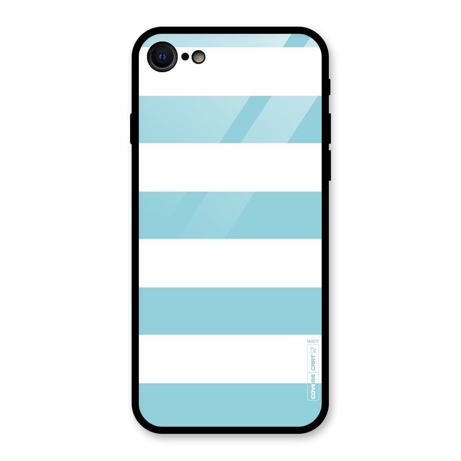 Pastel Blue White Stripes Glass Back Case for iPhone SE 2022