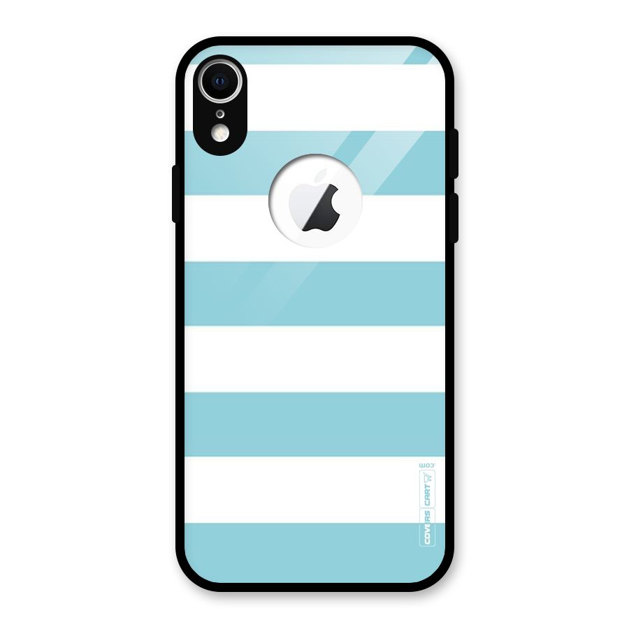 Pastel Blue White Stripes Glass Back Case for iPhone XR Logo Cut
