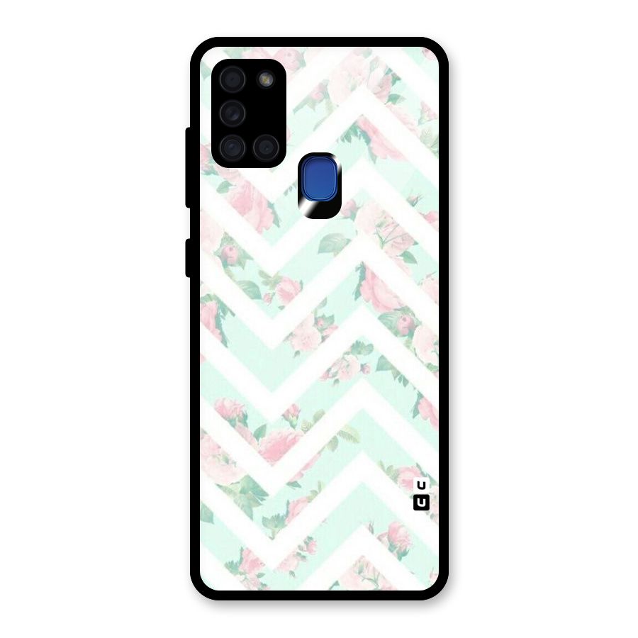 Pastel Floral Zig Zag Glass Back Case for Galaxy A21s
