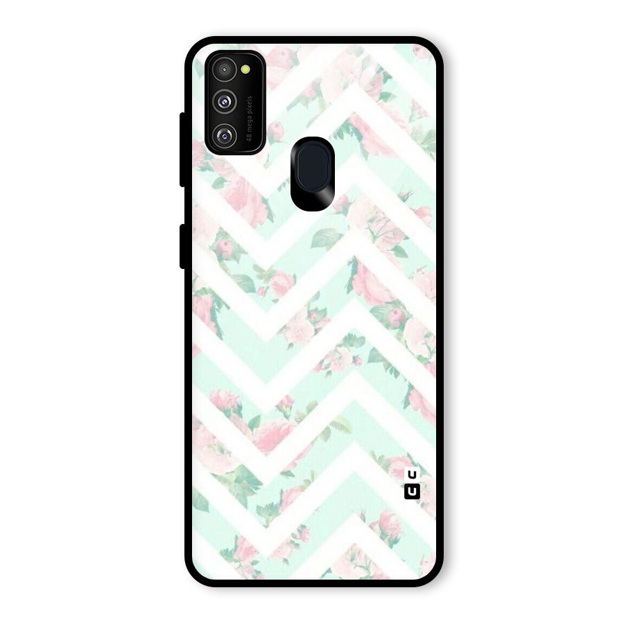 Pastel Floral Zig Zag Glass Back Case for Galaxy M21