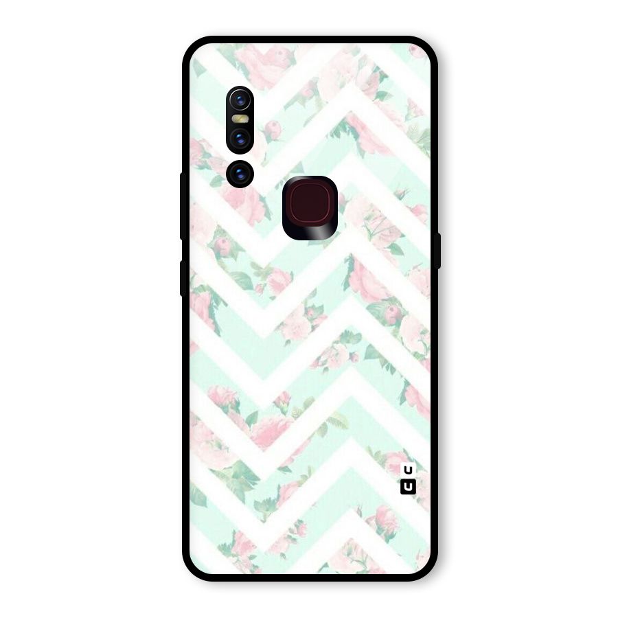Pastel Floral Zig Zag Glass Back Case for Vivo V15