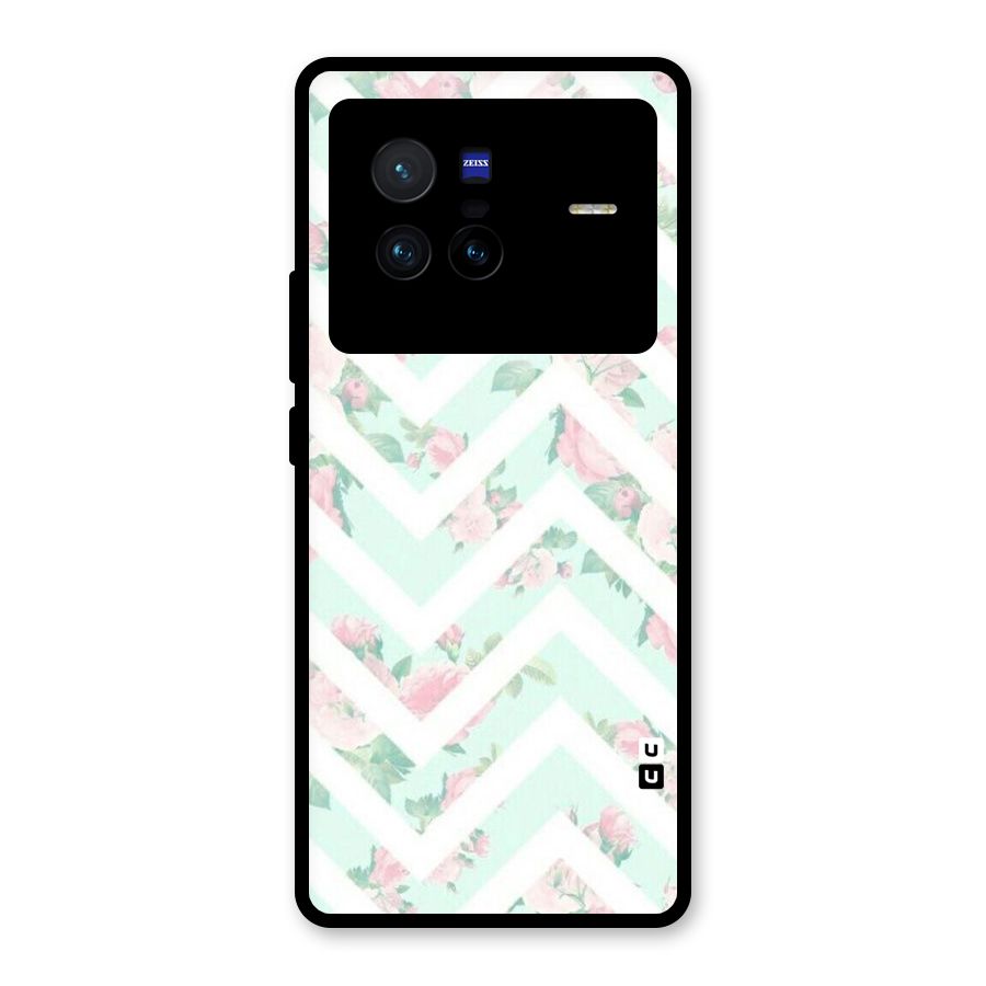 Pastel Floral Zig Zag Glass Back Case for Vivo X80