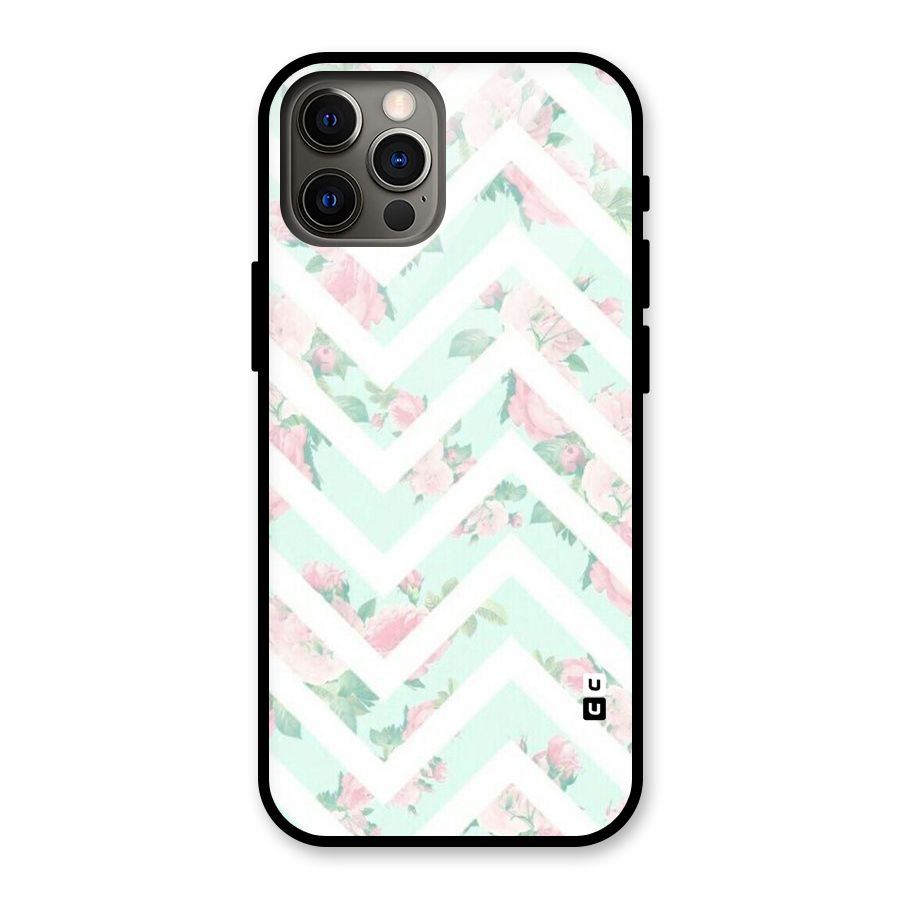 Pastel Floral Zig Zag Glass Back Case for iPhone 12 Pro