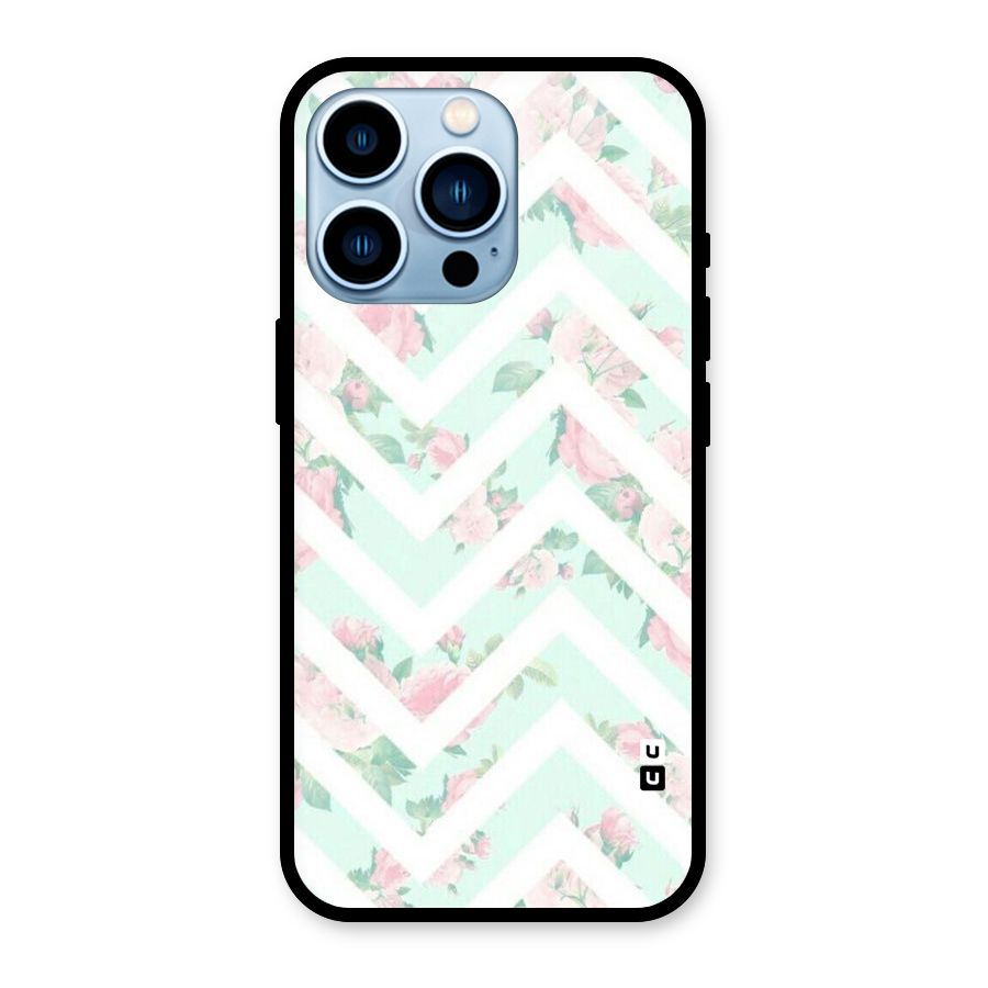 Pastel Floral Zig Zag Glass Back Case for iPhone 13 Pro