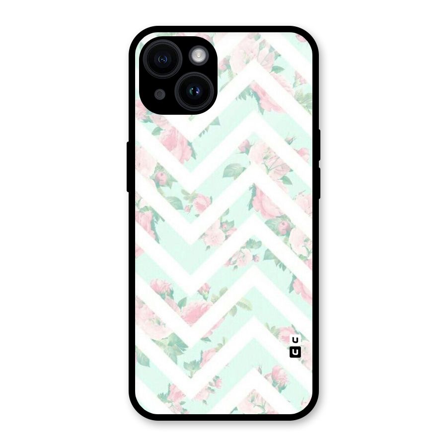 Pastel Floral Zig Zag Glass Back Case for iPhone 14