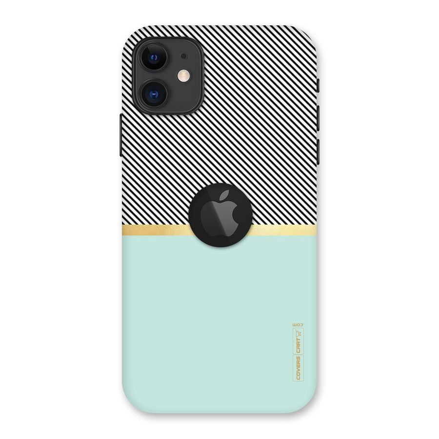 Pastel Green Base Stripes Back Case for iPhone 11 Logo Cut