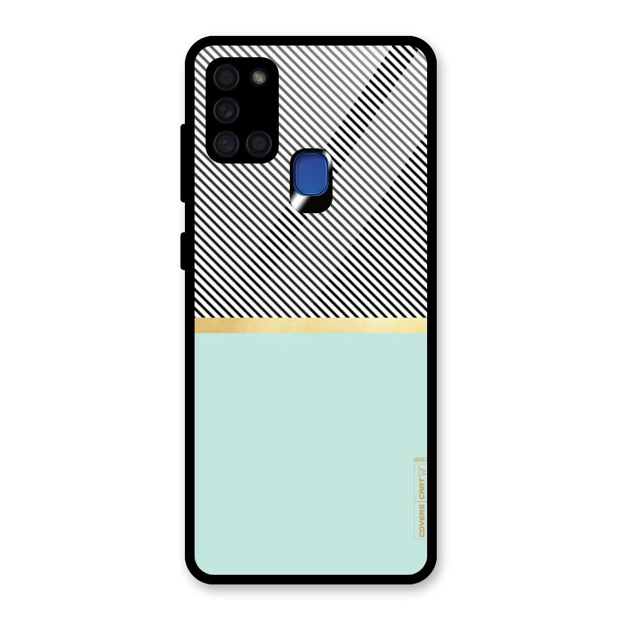 Pastel Green Base Stripes Glass Back Case for Galaxy A21s