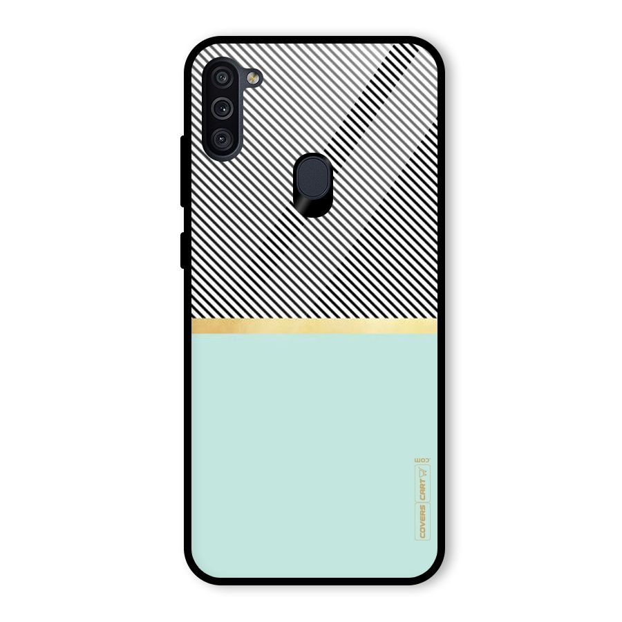 Pastel Green Base Stripes Glass Back Case for Galaxy M11