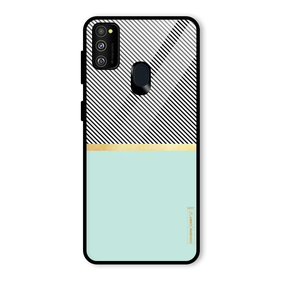 Pastel Green Base Stripes Glass Back Case for Galaxy M21