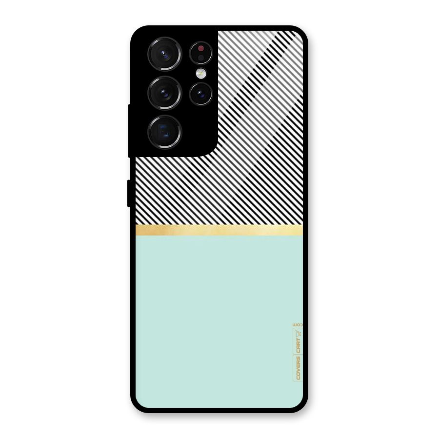 Pastel Green Base Stripes Glass Back Case for Galaxy S21 Ultra 5G