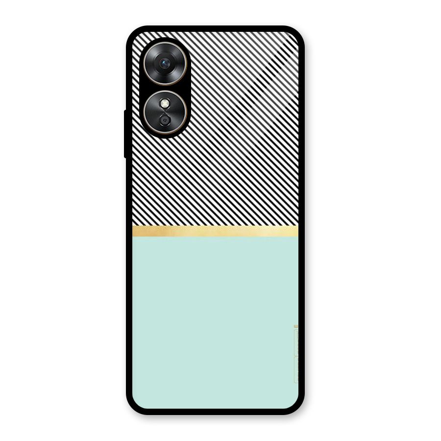 Pastel Green Base Stripes Glass Back Case for Oppo A17