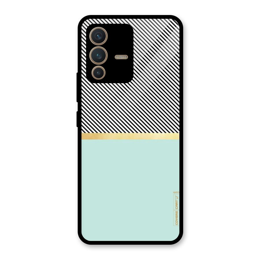 Pastel Green Base Stripes Glass Back Case for Vivo V23 5G