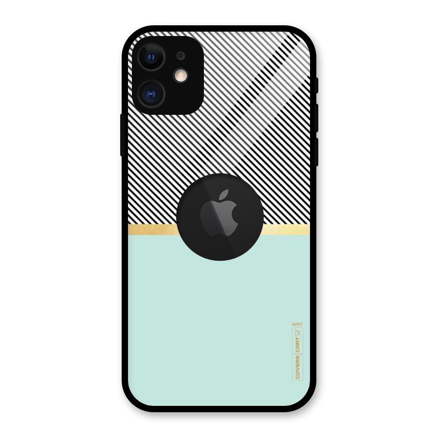 Pastel Green Base Stripes Glass Back Case for iPhone 11 Logo Cut