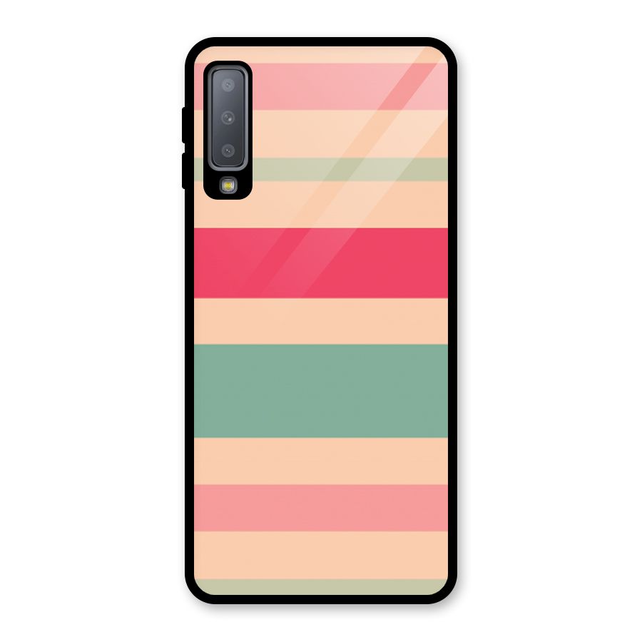 Pastel Stripes Vintage Glass Back Case for Galaxy A7 (2018)