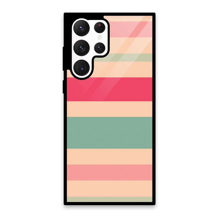 Pastel Stripes Vintage Glass Back Case for Galaxy S22 Ultra 5G