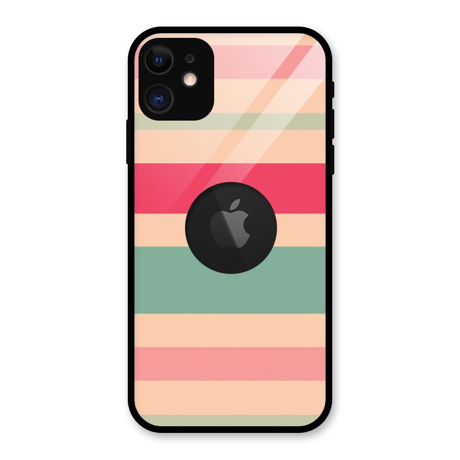 Pastel Stripes Vintage Glass Back Case for iPhone 11 Logo Cut