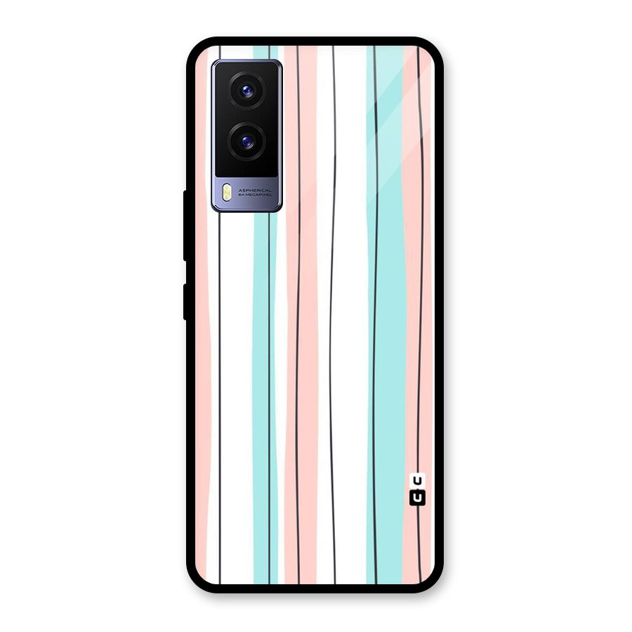 Pastel Tri Stripes Glass Back Case for Vivo V21e 5G