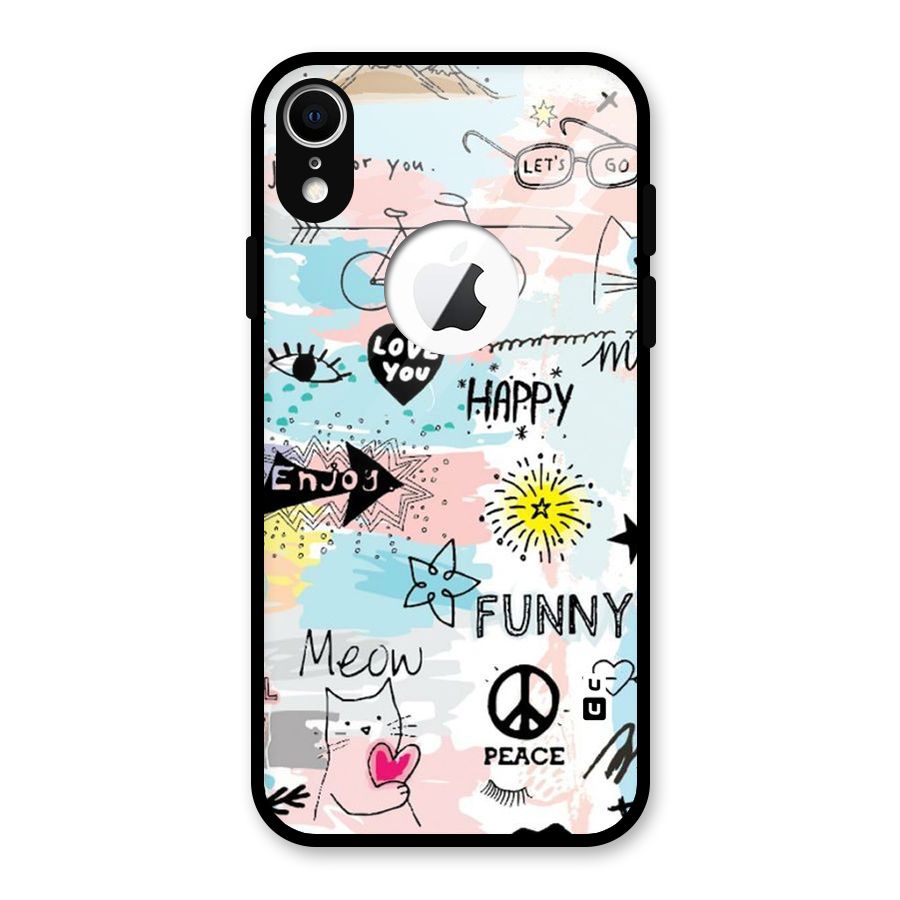Peace And Funny Glass Back Case for iPhone XR Logo Cut