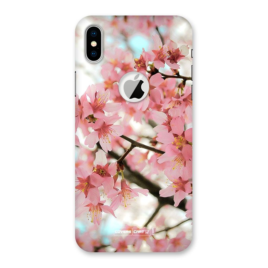 Peach Floral Back Case for iPhone X Logo Cut
