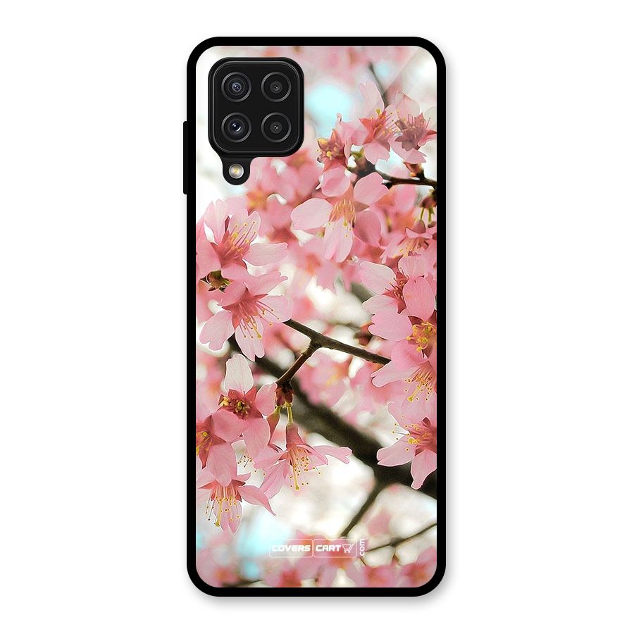Peach Floral Glass Back Case for Galaxy A22 4G