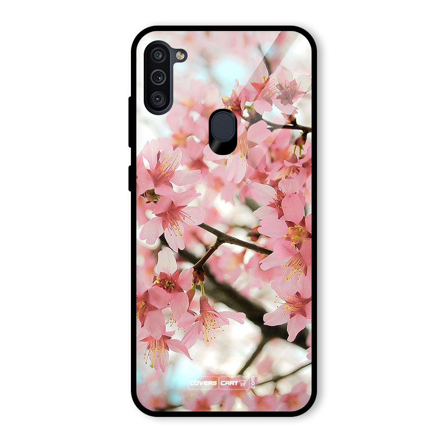 Peach Floral Glass Back Case for Galaxy M11