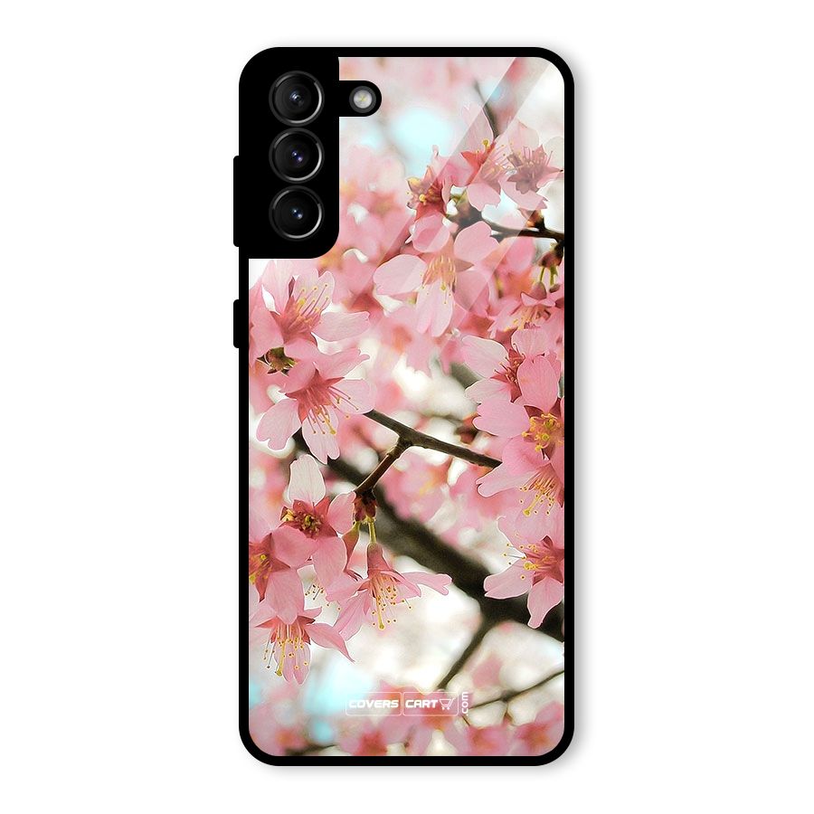 Peach Floral Glass Back Case for Galaxy S21 Plus