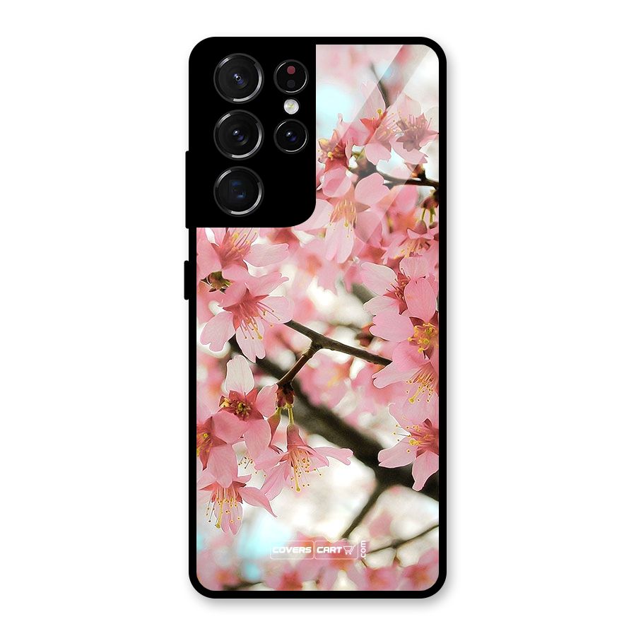 Peach Floral Glass Back Case for Galaxy S21 Ultra 5G