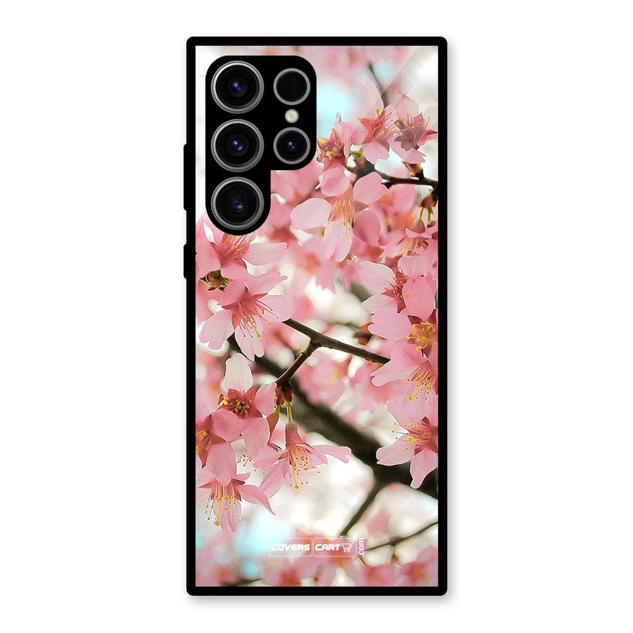 Peach Floral Glass Back Case for Galaxy S23 Ultra