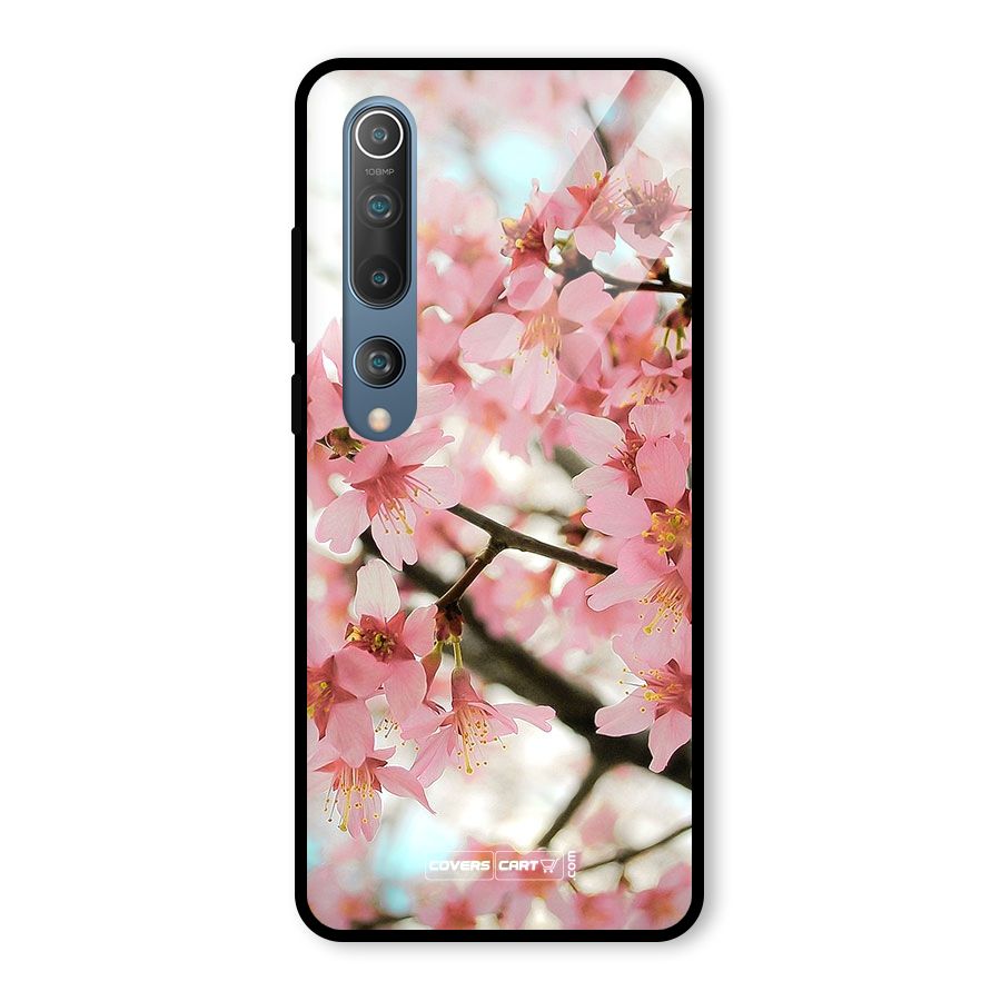 Peach Floral Glass Back Case for Mi 10