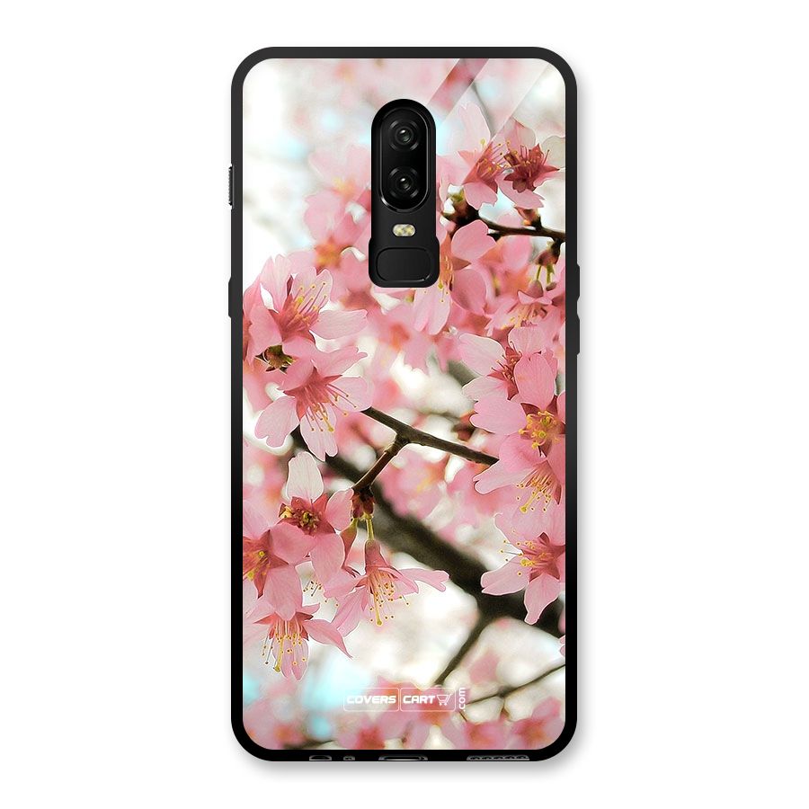 Peach Floral Glass Back Case for OnePlus 6