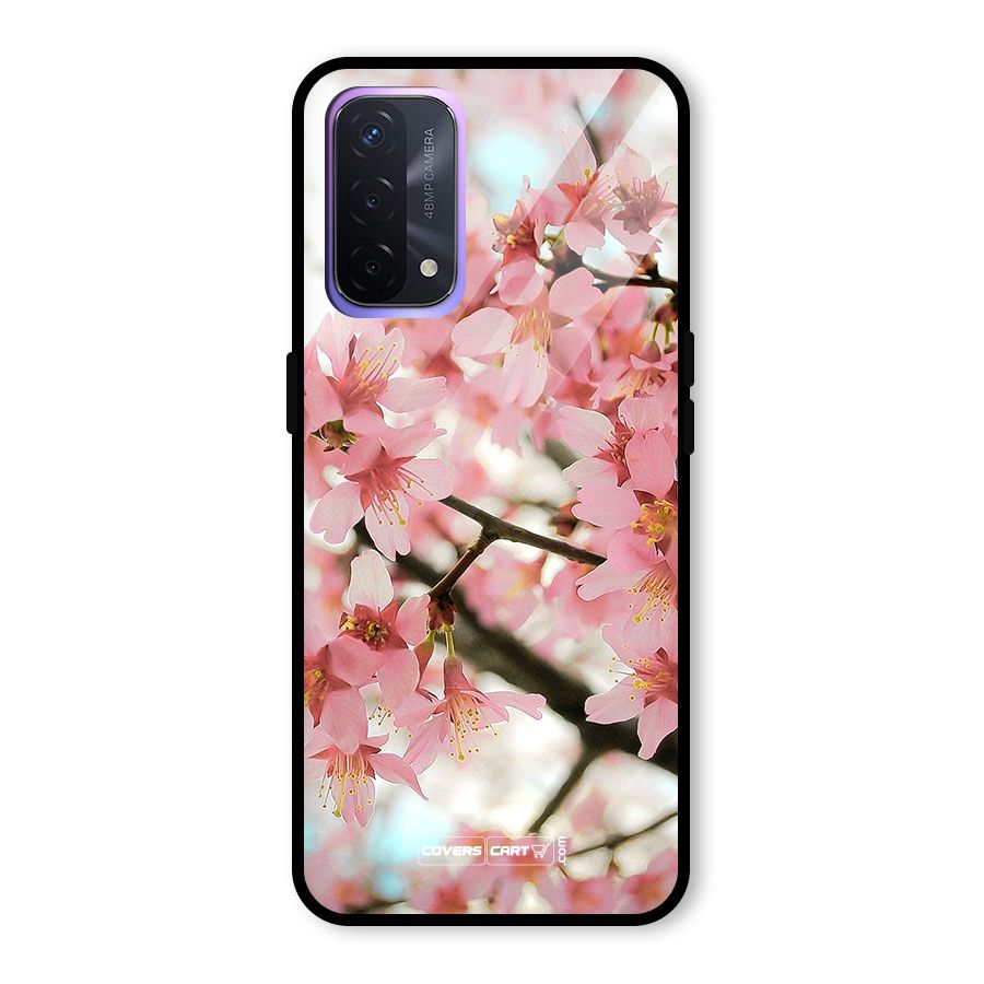 Peach Floral Glass Back Case for Oppo A74 5G