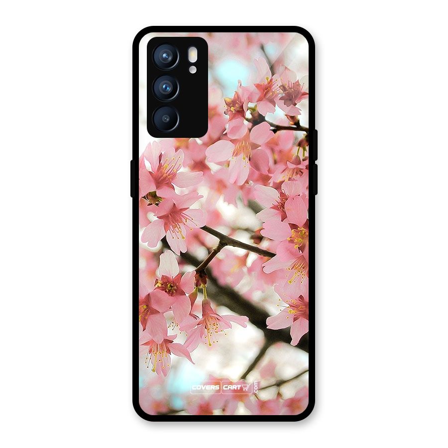 Peach Floral Glass Back Case for Oppo Reno6 5G