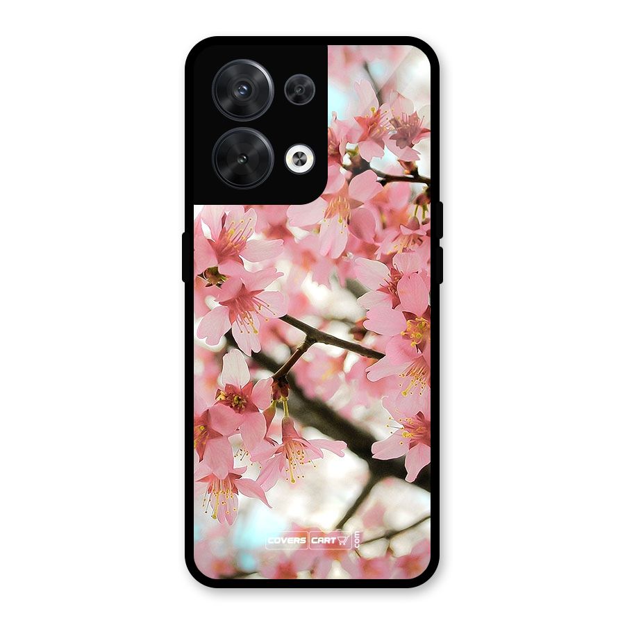 Peach Floral Glass Back Case for Oppo Reno8 5G