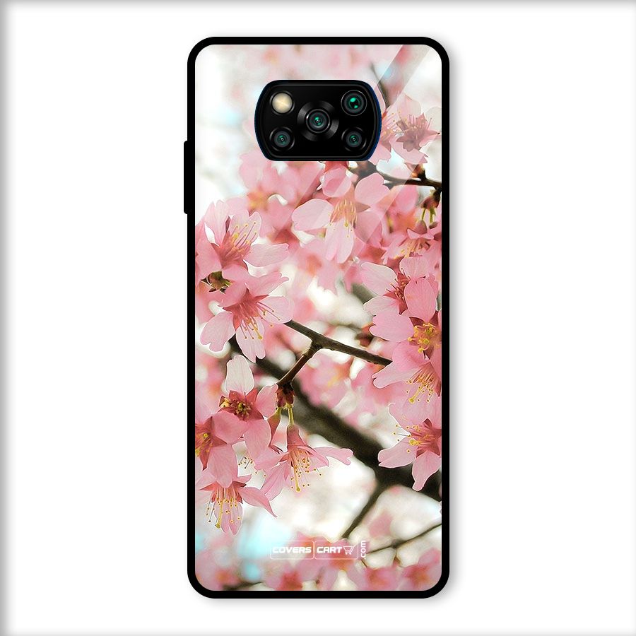 Peach Floral Glass Back Case for Poco X3