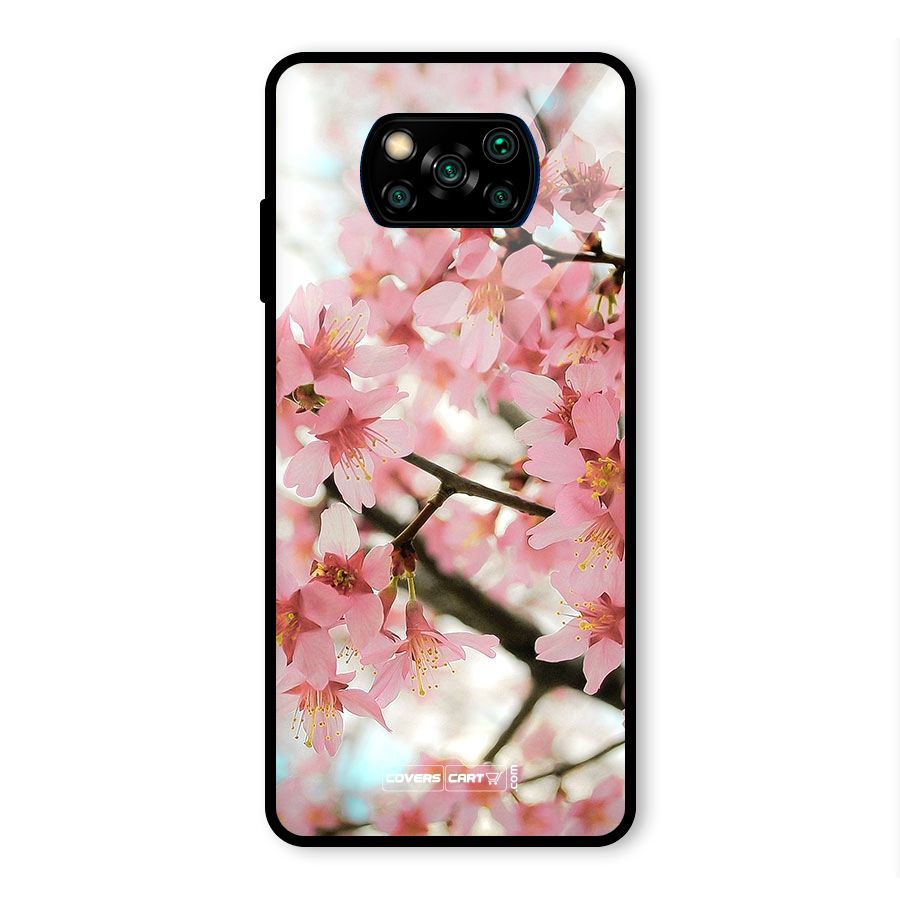 Peach Floral Glass Back Case for Poco X3 Pro