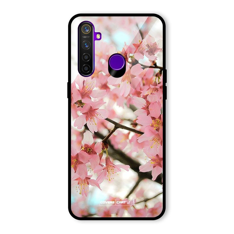 Peach Floral Glass Back Case for Realme 5 Pro