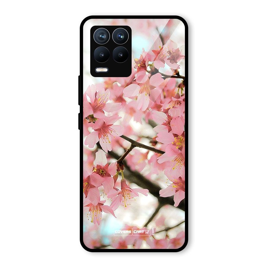 Peach Floral Glass Back Case for Realme 8 Pro