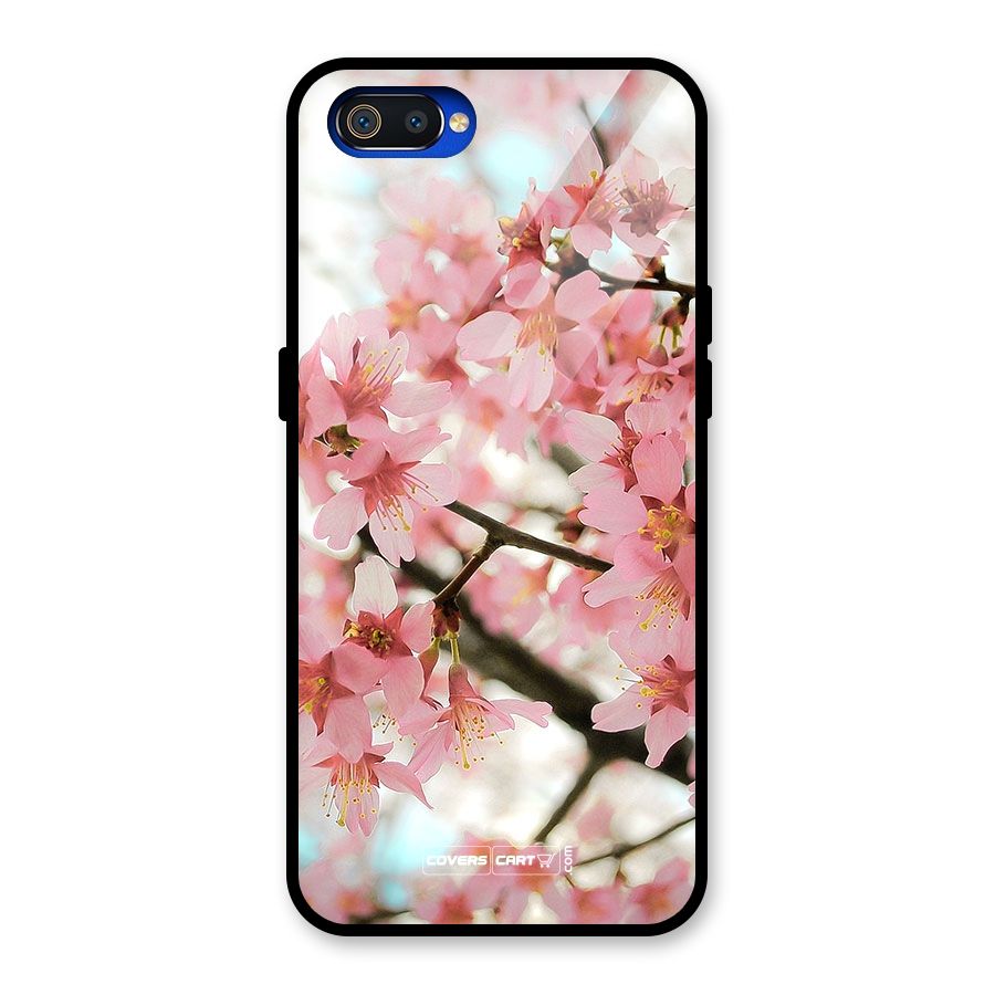 Peach Floral Glass Back Case for Realme C2