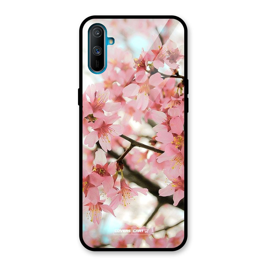 Peach Floral Glass Back Case for Realme C3