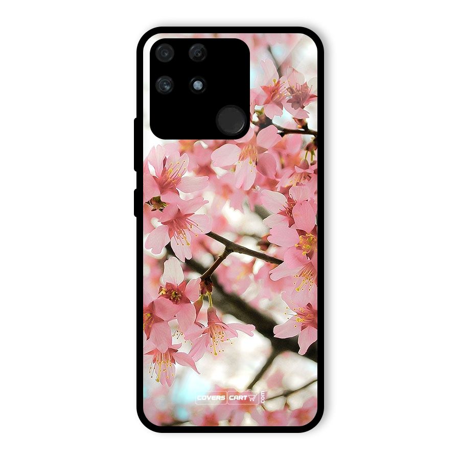 Peach Floral Glass Back Case for Realme Narzo 50A
