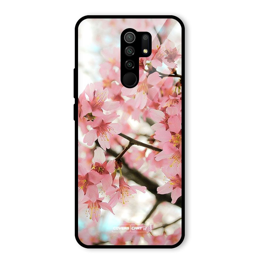 Peach Floral Glass Back Case for Redmi 9 Prime