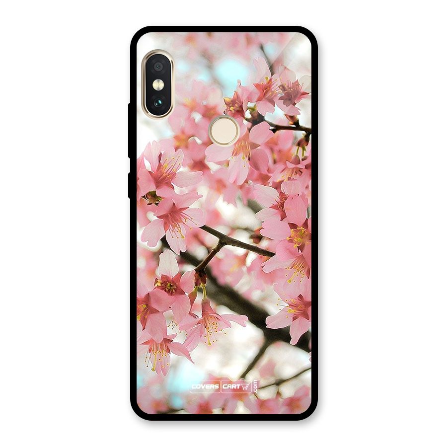 Peach Floral Glass Back Case for Redmi Note 5 Pro