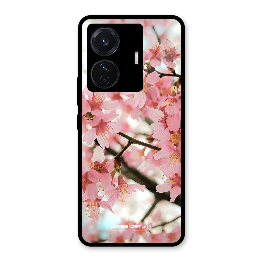 Peach Floral Glass Back Case for Vivo T1 Pro
