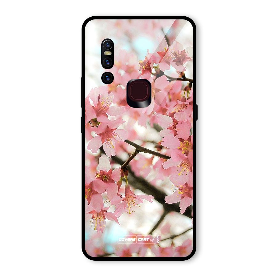 Peach Floral Glass Back Case for Vivo V15