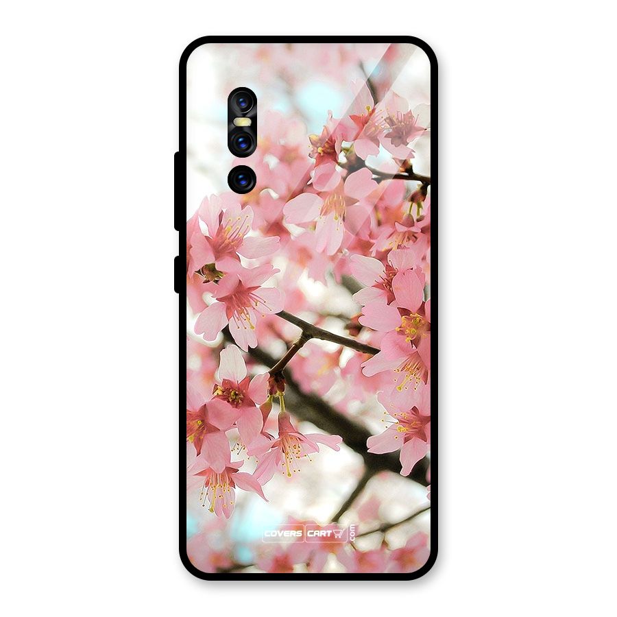 Peach Floral Glass Back Case for Vivo V15 Pro